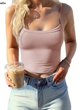 Women's Tank Top with Built-in Bra Longline Sports Camisole Sleeveless